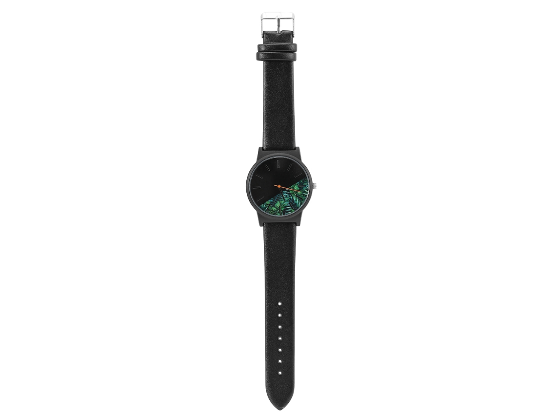 Reloj De Pulsera Analógico De Cuarzo Con Esfera Creativa Y Correa De Pu Negra - Erva