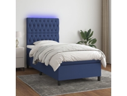 Cama Box Spring Colchón Y Luces Led Tela Azul 90x200 Cm