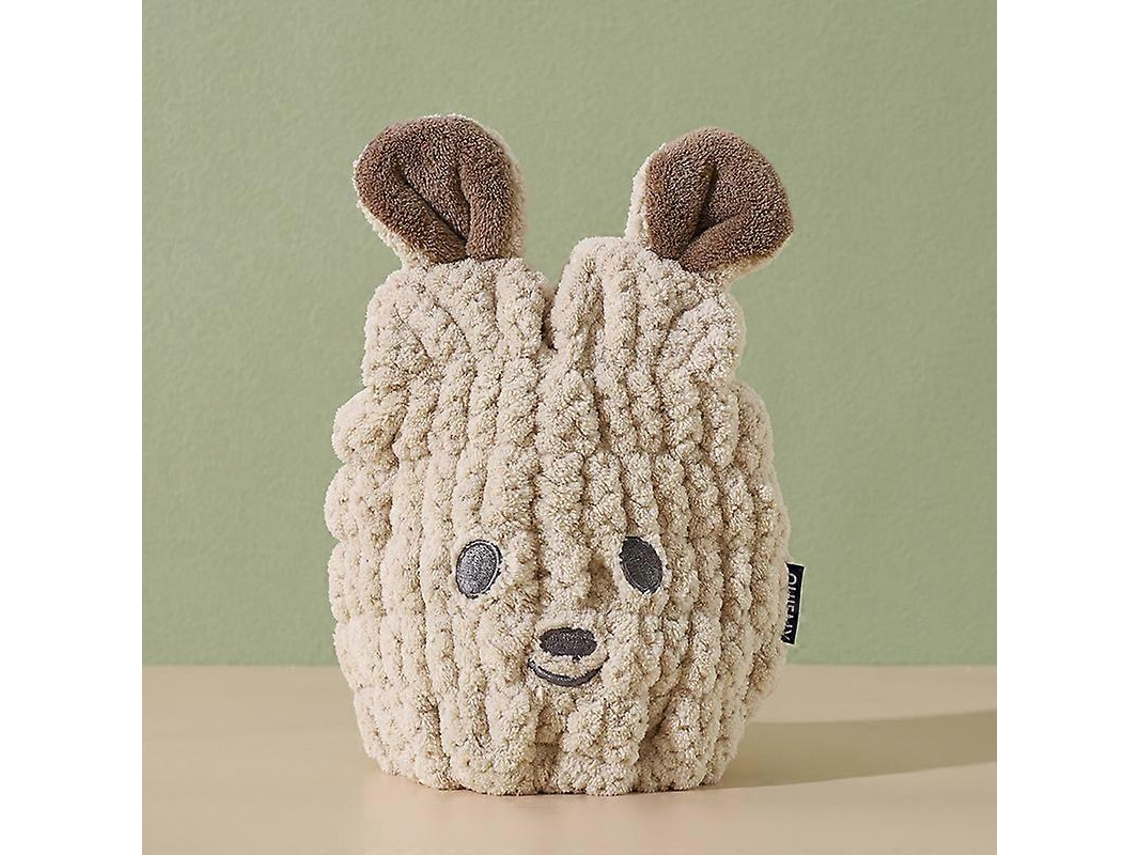 Toalla de microfibra para el cabello para niños, divertida y divertida, gorro de secado rápido Rosewell (oso caqui)