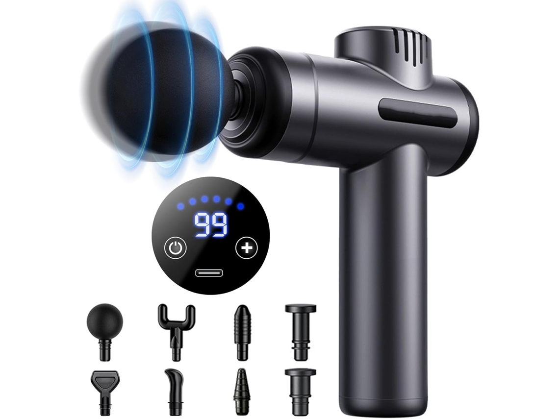 Masajeador Percusión Muscular 99 Velocidades, 8 Cabezales, Pantalla Táctil Lcd, Usb-c, Para Espalda, Relajación Muscular