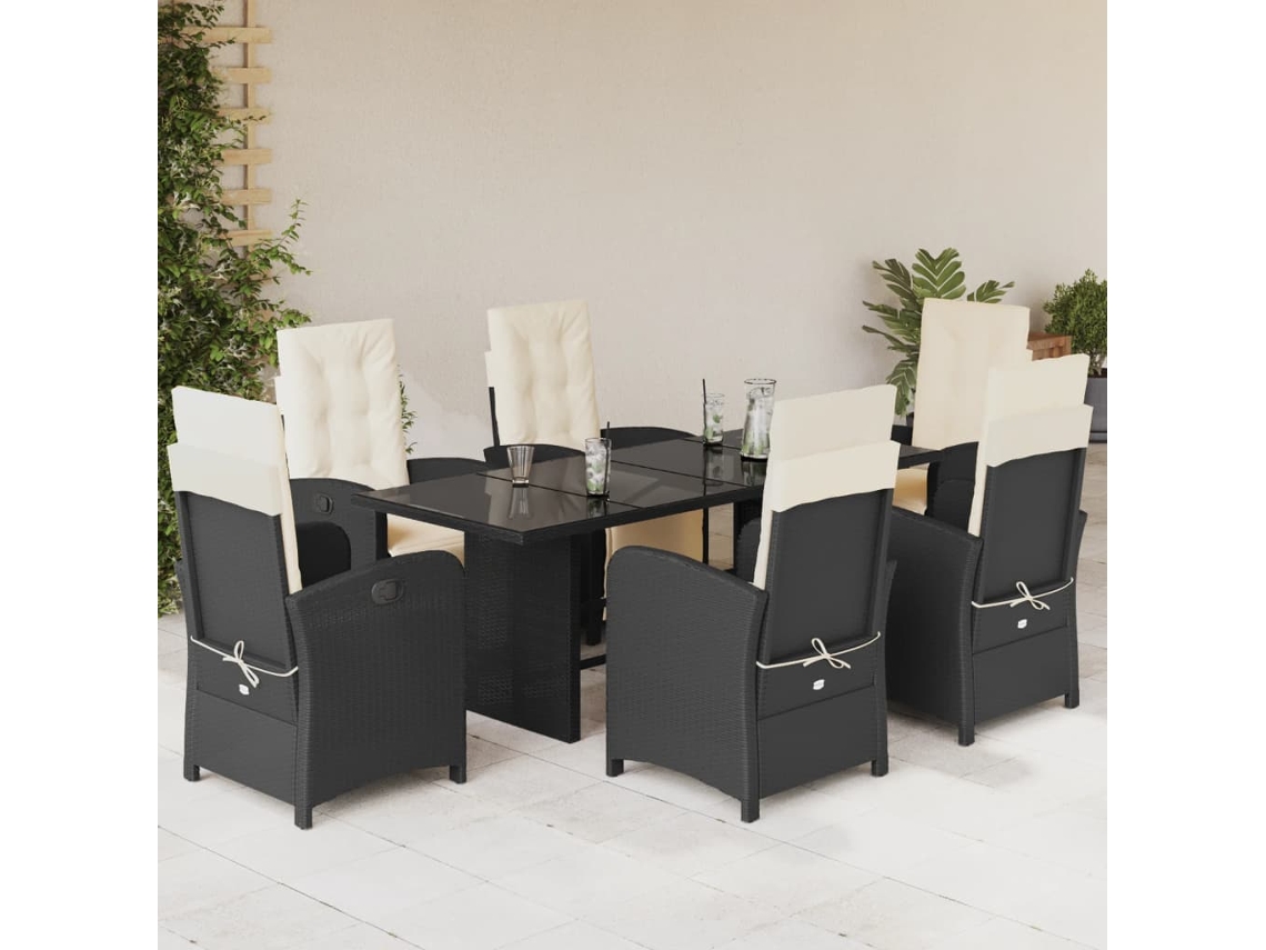 Juego de comedor de jardín de 7 piezas con cojines de mimbre negros de DKD Home Decor