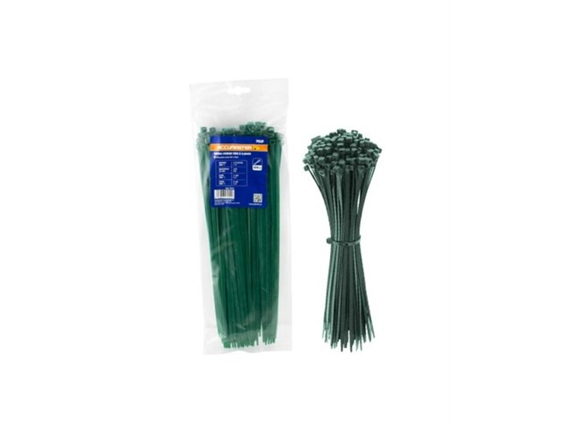 Paquete de 100 bridas de nailon verdes, 3,6 x 140 mm, resistentes a temperaturas de -40 °C a +80 °C.