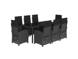 Juego de 9 piezas de comedor de jardín con cojines de mimbre, color negro, EXCLUSIVA DE LA CASA