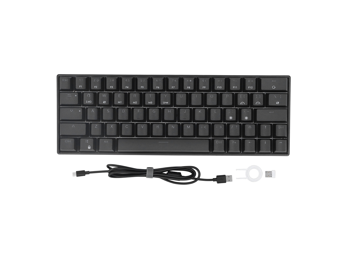 Teclado Mecánico Inalámbrico Para Juegos De 64 Teclas, 2.4g, Bluetooth 5.0, Usb-c, Abnt2, Interruptores Azules, Color Negro.