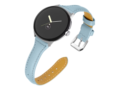 Correa de piel auténtica liberación rápida 20mm con conector plateado para Google Pixel Watch - azul