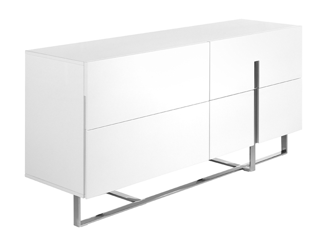Aparador ANGEL CERDÁ 3052 (Blanco, Acero inoxidable cromado - 160 x 46 x 75 cm)