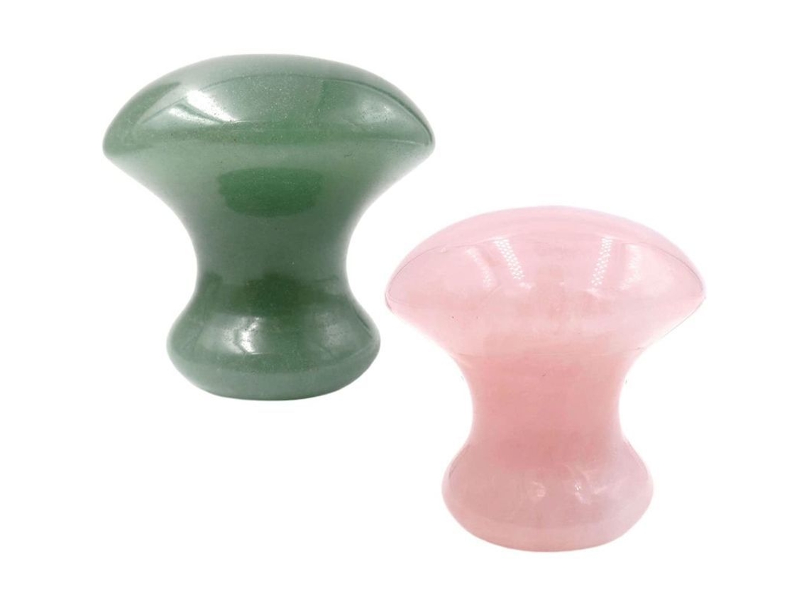 Herramienta De Masaje Gua Sha, 2 Piezas En Cuarzo Rosa/aventurina Verde.