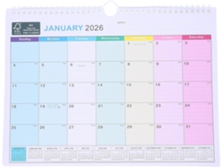 Calendario de pared de 18 meses en papel grueso con certificación FSC. Calendario mensual horizontal Gokoco con festivos (2026-2027).