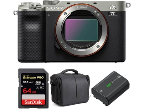 Kit Cámara SONY Alpha a7C Plateado + SanDisk 64 GB + Batería + Bolsa (Full-Frame)