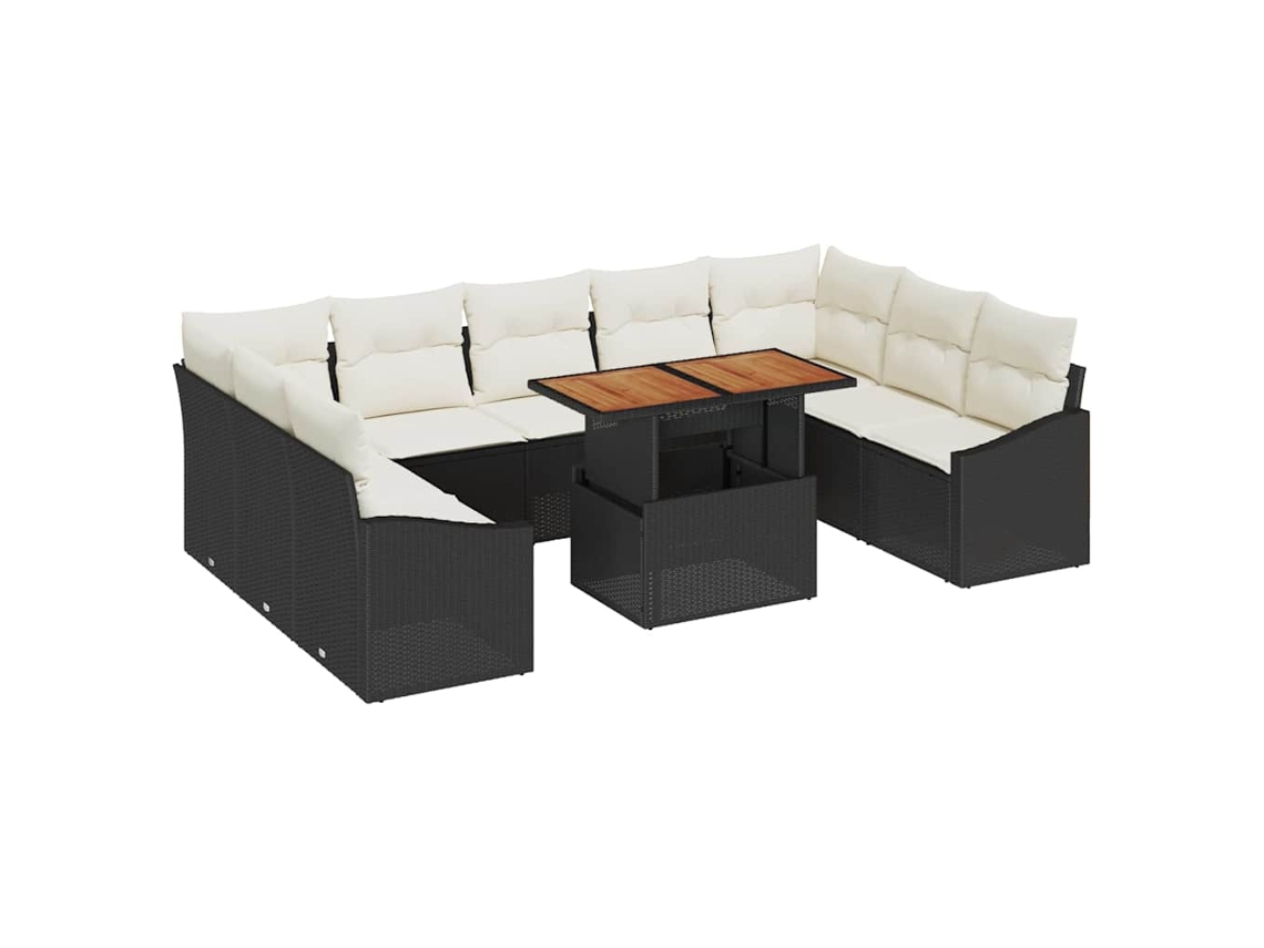 Maison Exclusive - Conjunto De Comedor De Jardín Con Cojín 10 Pcs Negro Y Crema