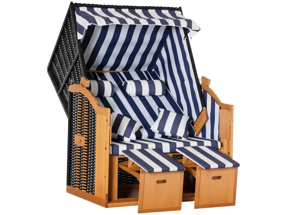 Silla de playa, tumbona doble con toldo, incluye 1 mesa plegable, azul ZENCORE SERVICES