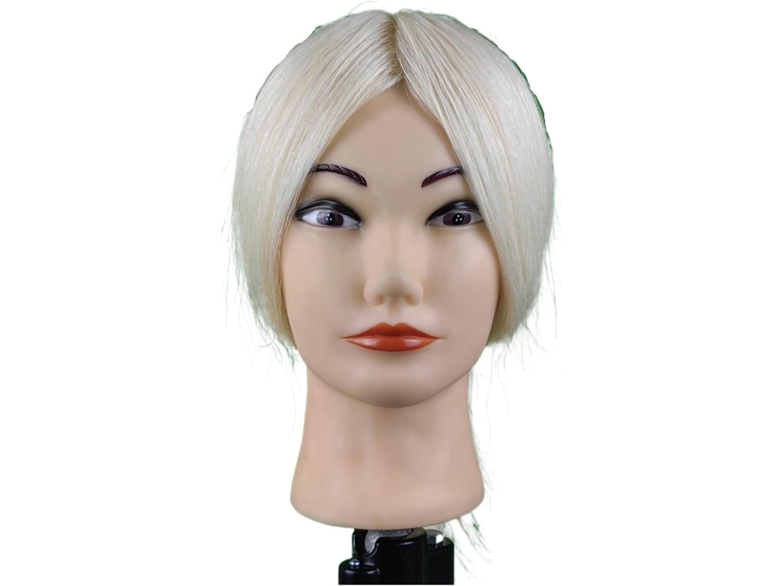 Cabeza de maniquí SFUSHOS con cabello natural trenzado, 45 cm.