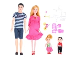 Conjunto De Bonecas Família Com Pai Mãe Grávida Filhos Bicicleta Patinete Presente Educativo 7+