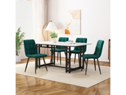 Moderno Conjunto De Mesa E Cadeiras Para Cozinha/sala De Jantar, Composto Por Quatro Cadeiras, Com Detalhes Em Veludo Verde-escuro.