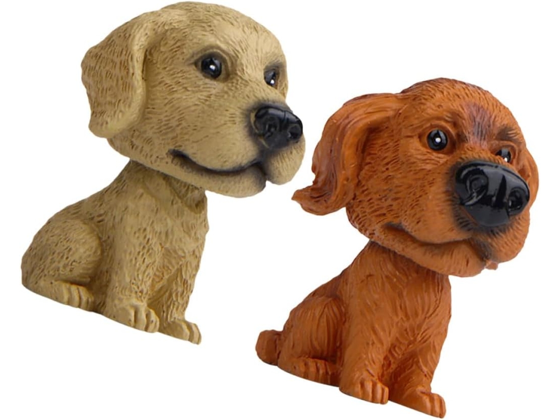 Conjunto De 2 Estatuetas De Cachorro Com Cabeça Oscilante Em Resina.