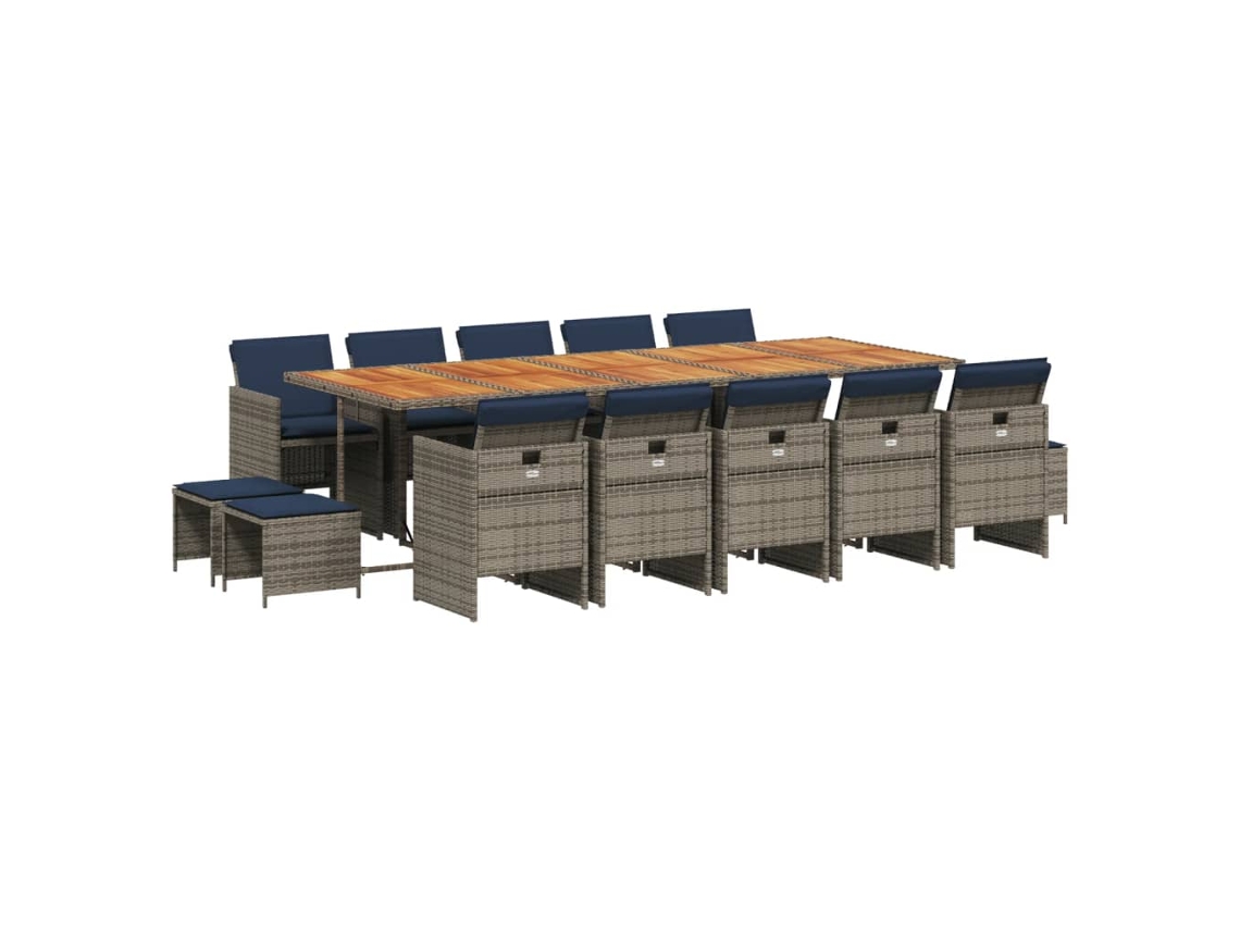 Juego de comedor de 15 piezas con cojines de ratán sintético gris. EXCLUSIVO DE MAISON.