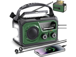 Radio meteorológica solar de emergencia de 16000 mAh con manivela AM/FM/WB, linterna LED Eifson (verde oscuro)