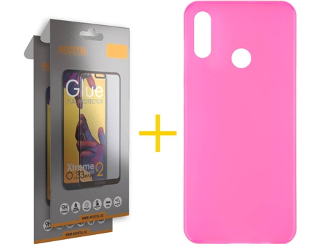 Kit Funda + 2 Protectores de Pantalla Huawei Y6 2019 ACCETEL Liso Rosa