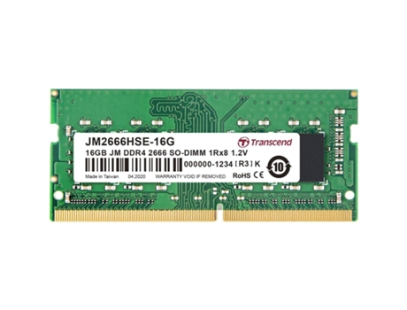 Memoria RAM PC portable Transcend 16Go JM DDR4 2666Mhz SO-DIMM 1Rx8 2Gx8 CL19 1.2V