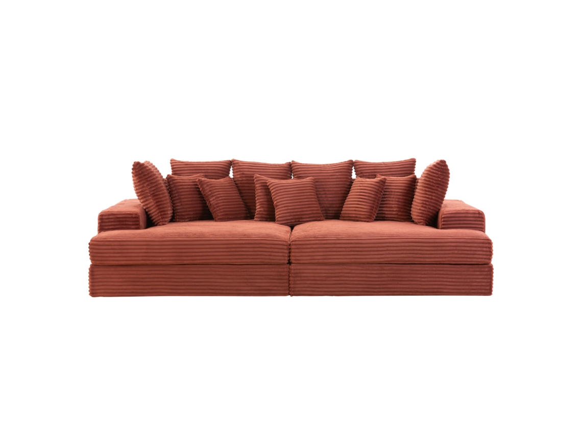 Sofá Cardiff de 4 plazas con asiento profundo en pana color terracota Concept U