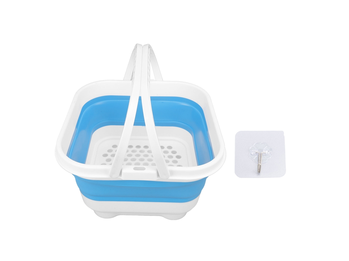 Taza De Baño Plegable Con Base Extraíble, Gran Capacidad, Organizador De Baño Blanco Y Azul
