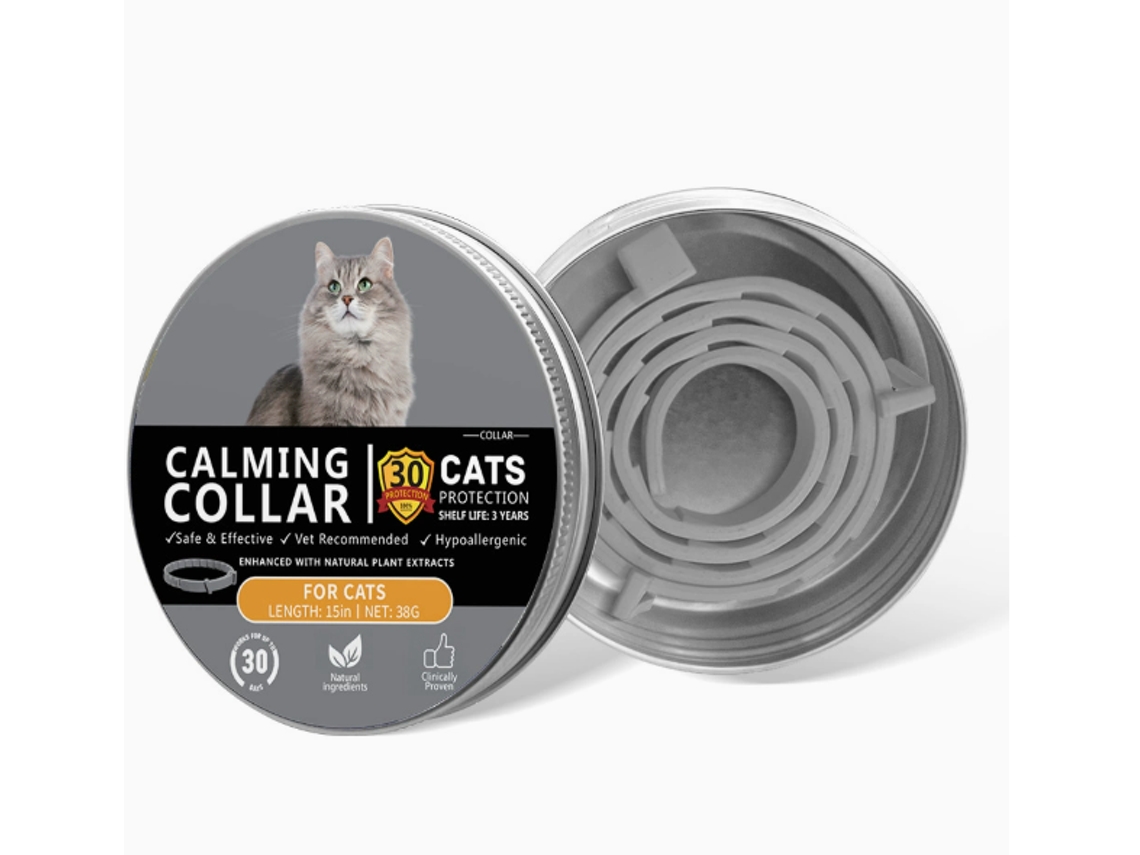 Collar calmante gris para gatos - 30 días de protección, 38 cm, hipoalergénico con ingredientes naturales UIMBER