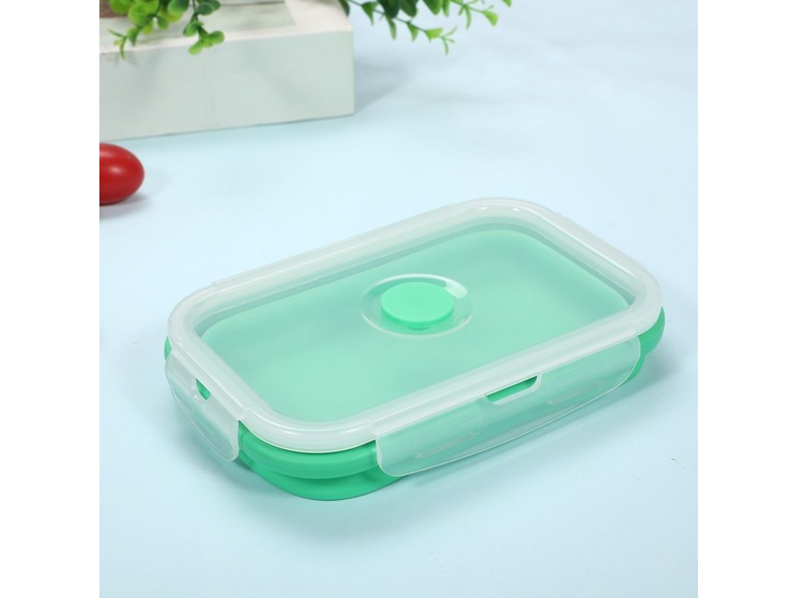 Fiambrera plegable de silicona Rebe-2 con tapa, apta para microondas y lavavajillas, 350 ml + 350 ml, verde, para niños.