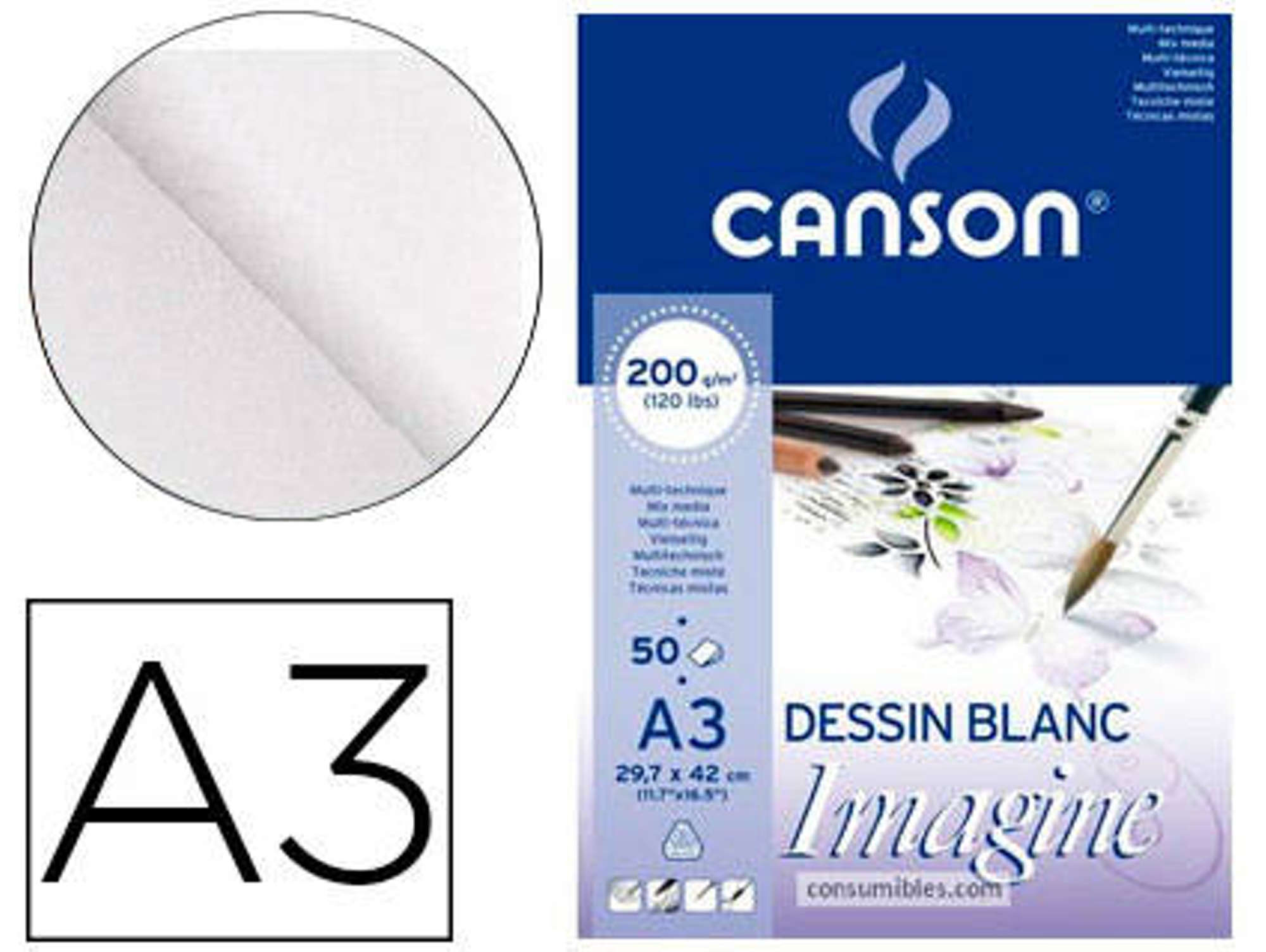 Blocs de Dibujo CANSON Imagine (A3 - Blanco - Liso)