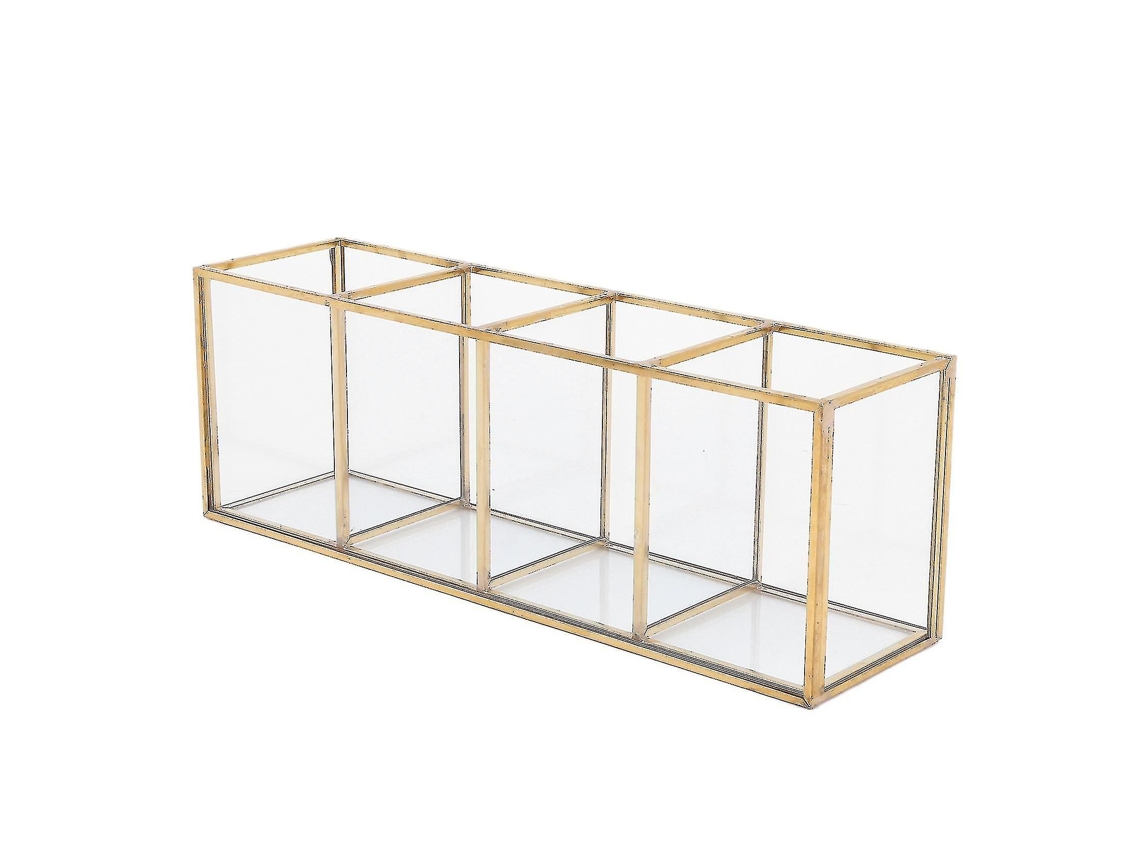 Caja organizadora de cosméticos moderna y lujosa con tapa abatible en vidrio dorado, estilo nórdico, Landsca Hengjian