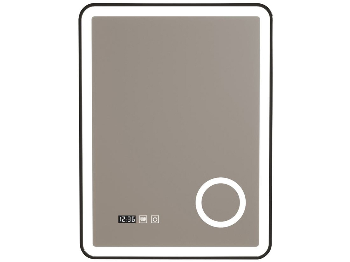 Espejo de pared con LED Pescara para baño IP65 con antivaho y lupa aluminio 80 x 60 x 4 cm Negro PRO.TEC