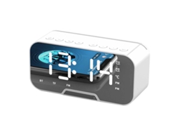 Alto-falante Bluetooth Sem Fio Relógio Espelho Com Rádio Fm Cartão Plugue In Presente Inovador Branco
