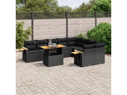 Conjunto de sofá de jardín de 10 piezas con cojines en mimbre sintético negro de DKD Home Decor