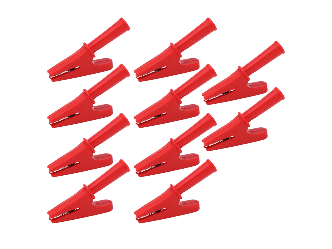 10 Pinzas De Prueba Eléctricas De 20 A Con Apertura De 10 Mm, Aisladas Y Seguras Para Equipos Electrónicos Y Máquinas De Soldar (color Rojo).