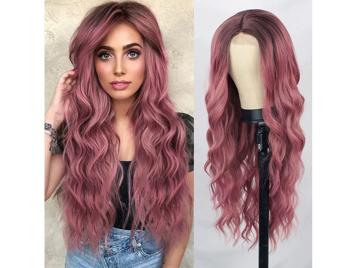 Peluca femenina con encaje frontal, raya al medio, cabello rizado, fibra sintética. r4/14/130 YUNZII