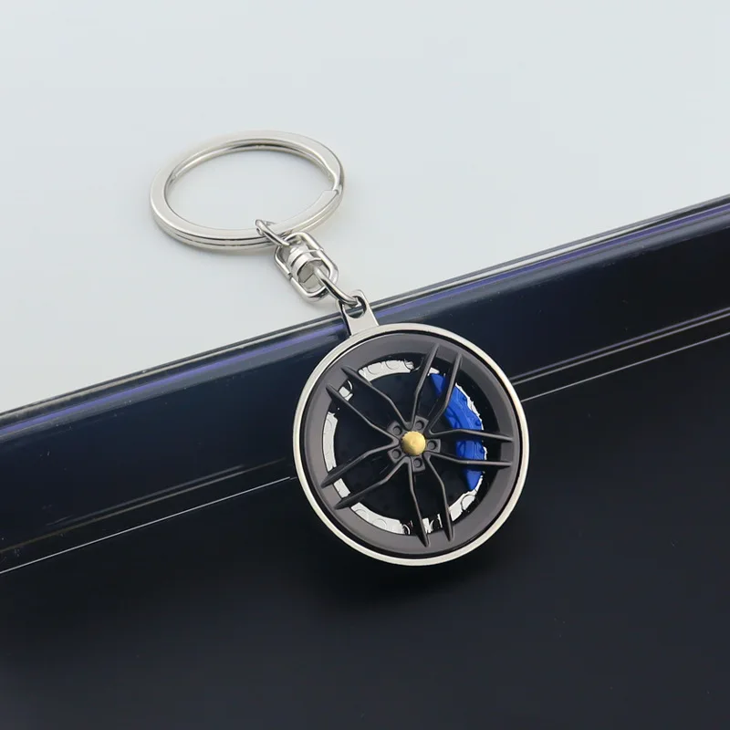 (azul) Llavero Con Rueda Y Neumático, Minifidget Spinner De Metal, Juguete Antiestrés