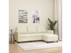 Sofá De 3 Plazas Con Taburete Cuero Sintético Crema 180 Cm