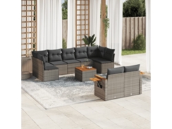 Conjunto de sofá de jardín de 10 piezas con cojines, ratán gris, DKD Home Decor