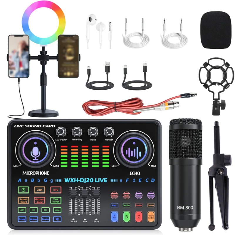 Kit De Tarjeta De Sonido, Micrófono Profesional Para Mezcla Y Canto En Estudio De Grabación, 48 V