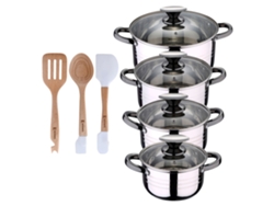 Batería De Cocina Ø16ø18ø20ø24 Cm De Acero Inoxidable Dina San Ignacio (8 Piezas) Con Delantal