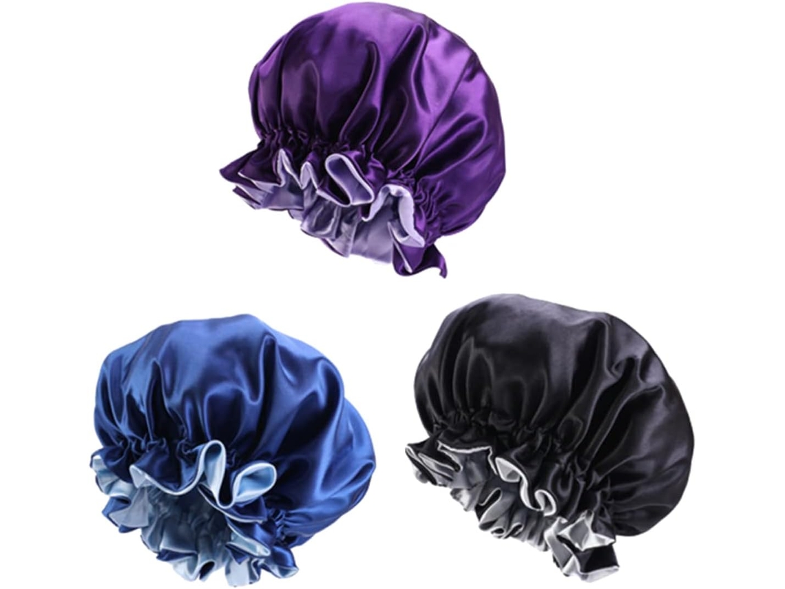 Gorro De Quimioterapia De Satén De 3 Piezas Para Mujer, Ala Ancha, Negro Y Azul, Práctico.