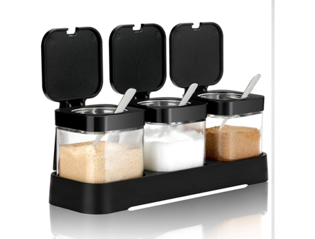 Tarro de condimentos Contenedor de especias con tapas y cucharas, botes de condimentos de vidrio transparente de 8 oz Caja de condimentos