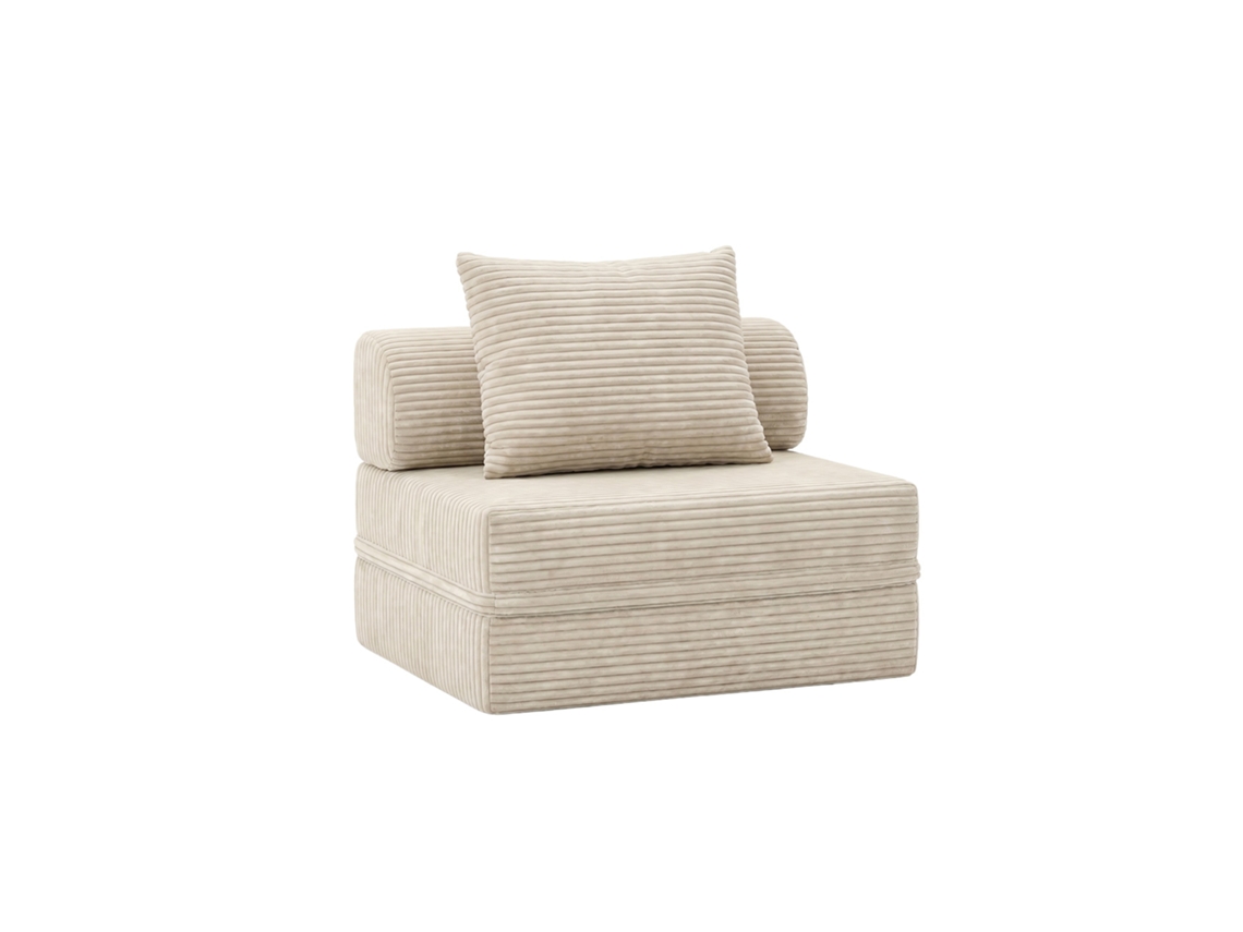 Sofá Modular 1 Lugar Convertible Veludo Listado Beige