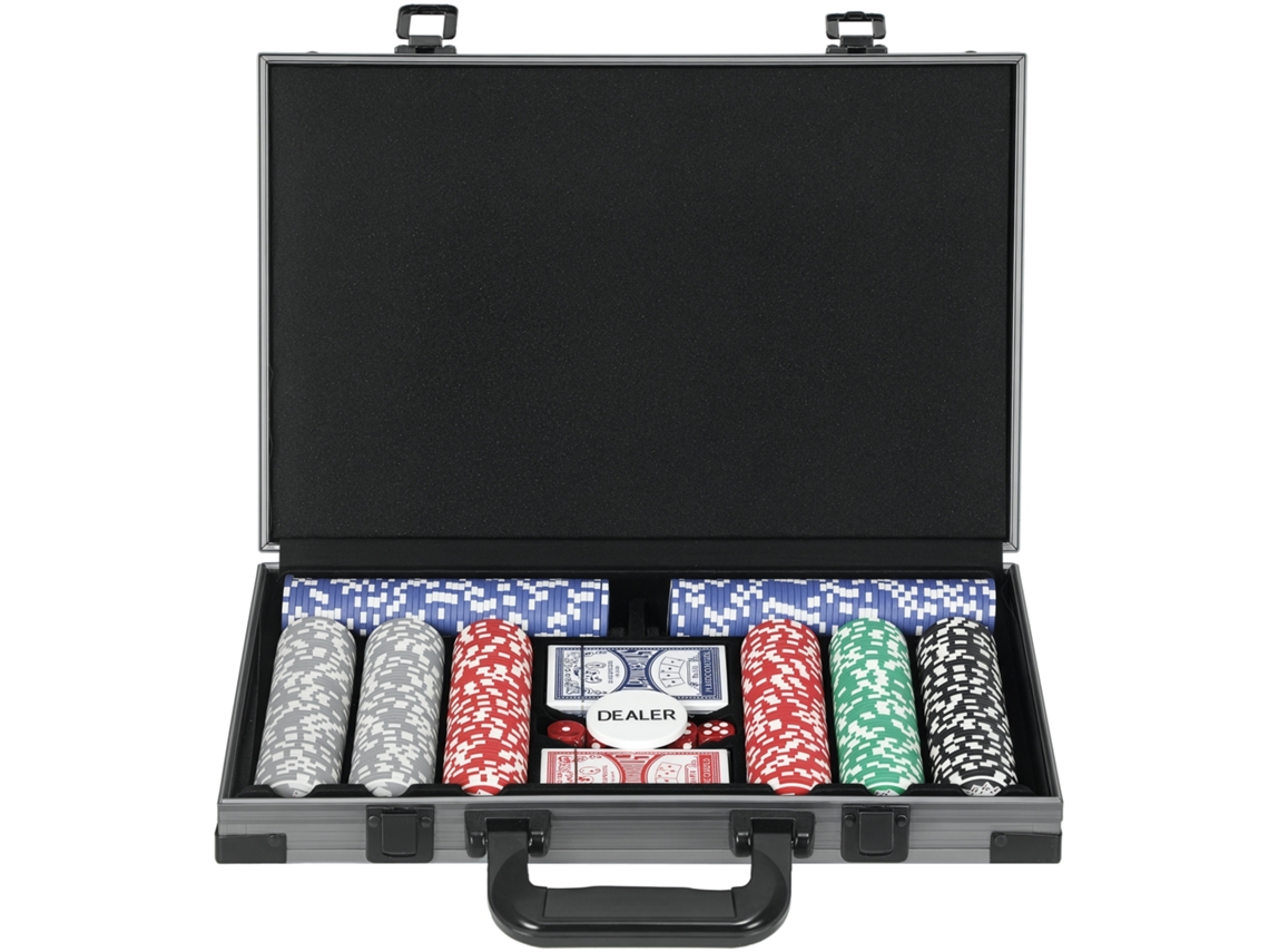 Juego de póquer, estuche de póquer, 400 fichas, 2 barajas de cartas, 5 dados, disco de crupier, tapete de juego.