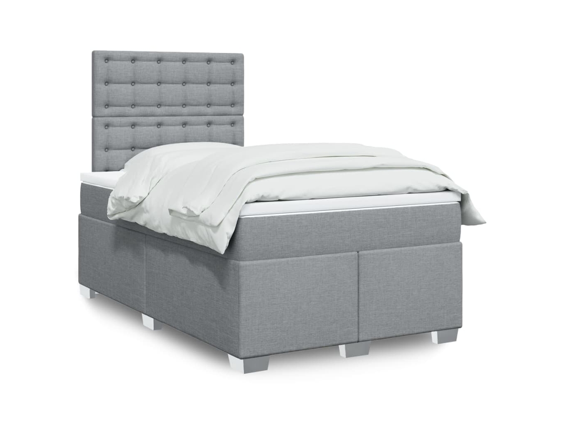 Cama Box Spring Con Colchón Tela Gris Claro 120x200 Cm