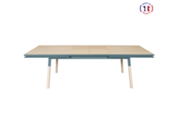 Mesa de Comedor Rectangular MON PETIT MEUBLE FRANÇAIS con 2 Extensiones (Azul Frehel - Madera - 160 x 76 x 100 cm)