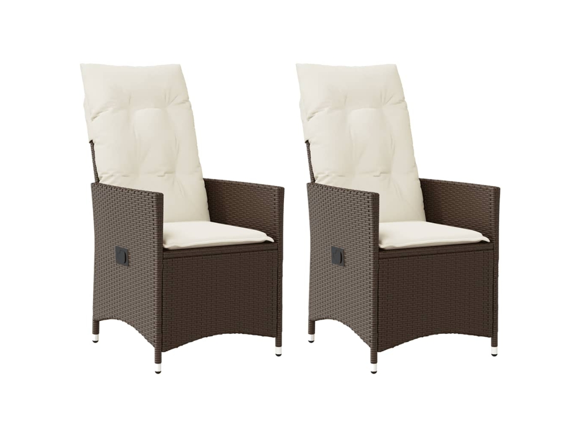 Sillas de jardín reclinables de 2 piezas DKD Home Decor con cojines de mimbre marrón
