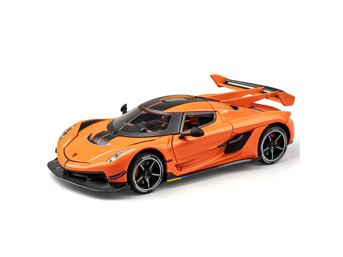 Coche deportivo de metal en miniatura, escala 1:24, con tracción por fricción, puertas que se abren y llantas de aleación. MDUG (naranja)