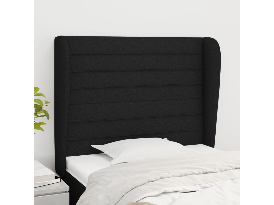 Cabecero Con Orejas De Tela Negro 83x23x118/128 Cm