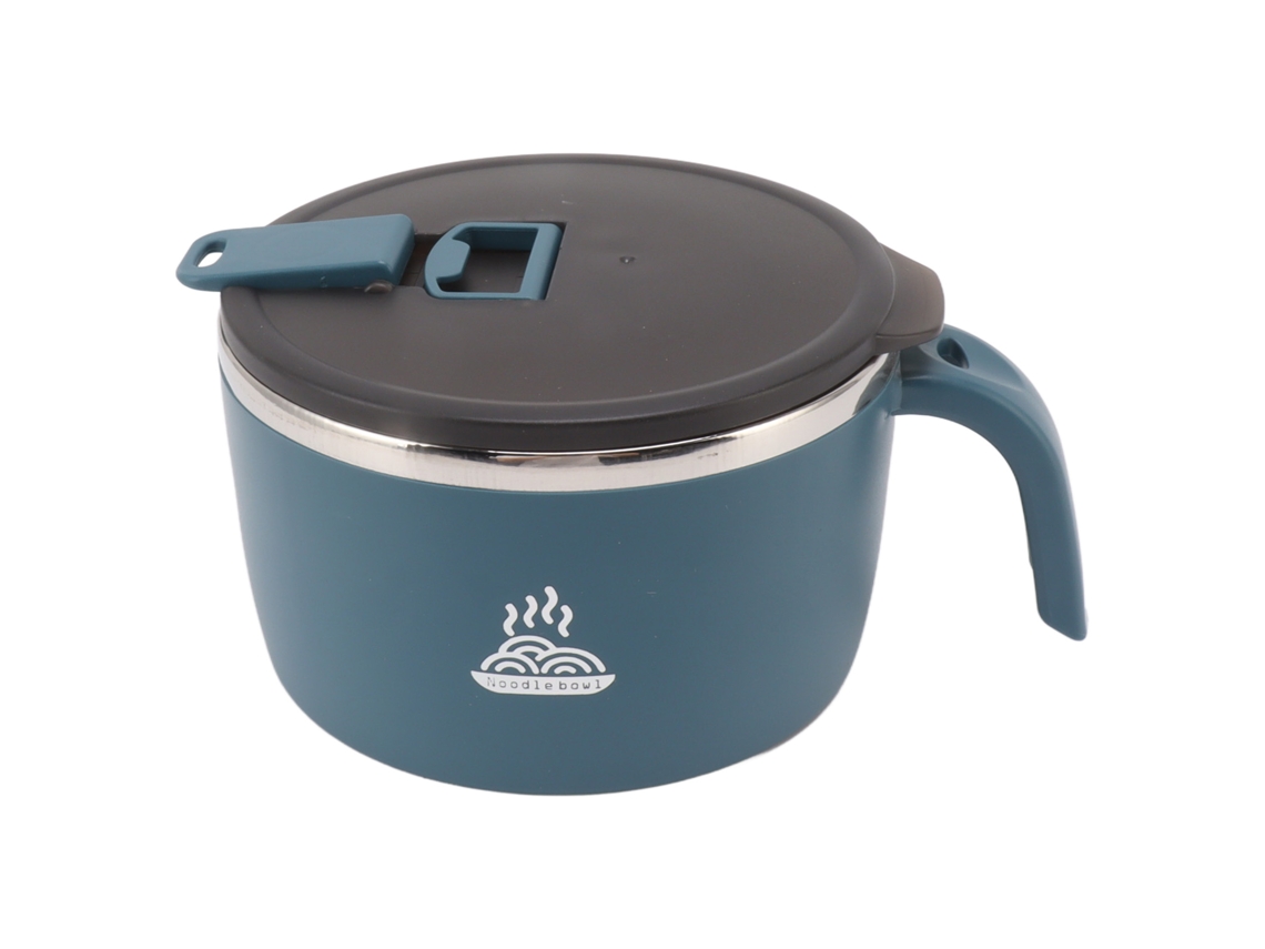 Bol De Acero Inoxidable De 900 Ml Para Fideos Instantáneos Con Tapa Azul, Ideal Para Estudiantes Y Trabajadores.