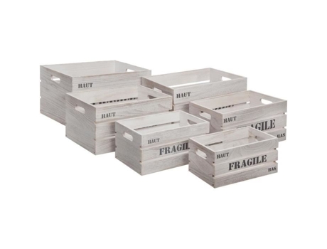 Juego de 6 cajas Histoire de madera maciza de Paulownia, diseño contemporáneo gris claro
